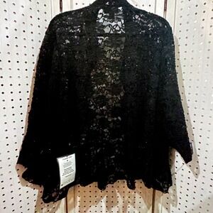 Connected Apparel Black Lace Open Front Cardigan Shrug Plus Size 3X